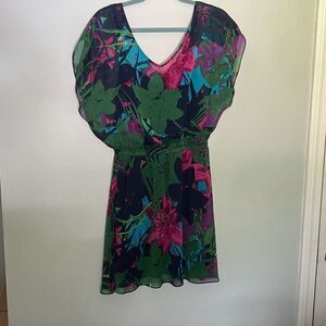 Express Women's Multicolor Floral V-Neck Chiffon Mini Dress Size Medium